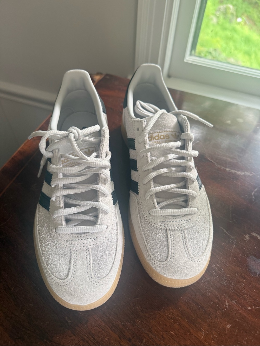 adidas Women’s Off-White Suede Sneakers with Black Stripes